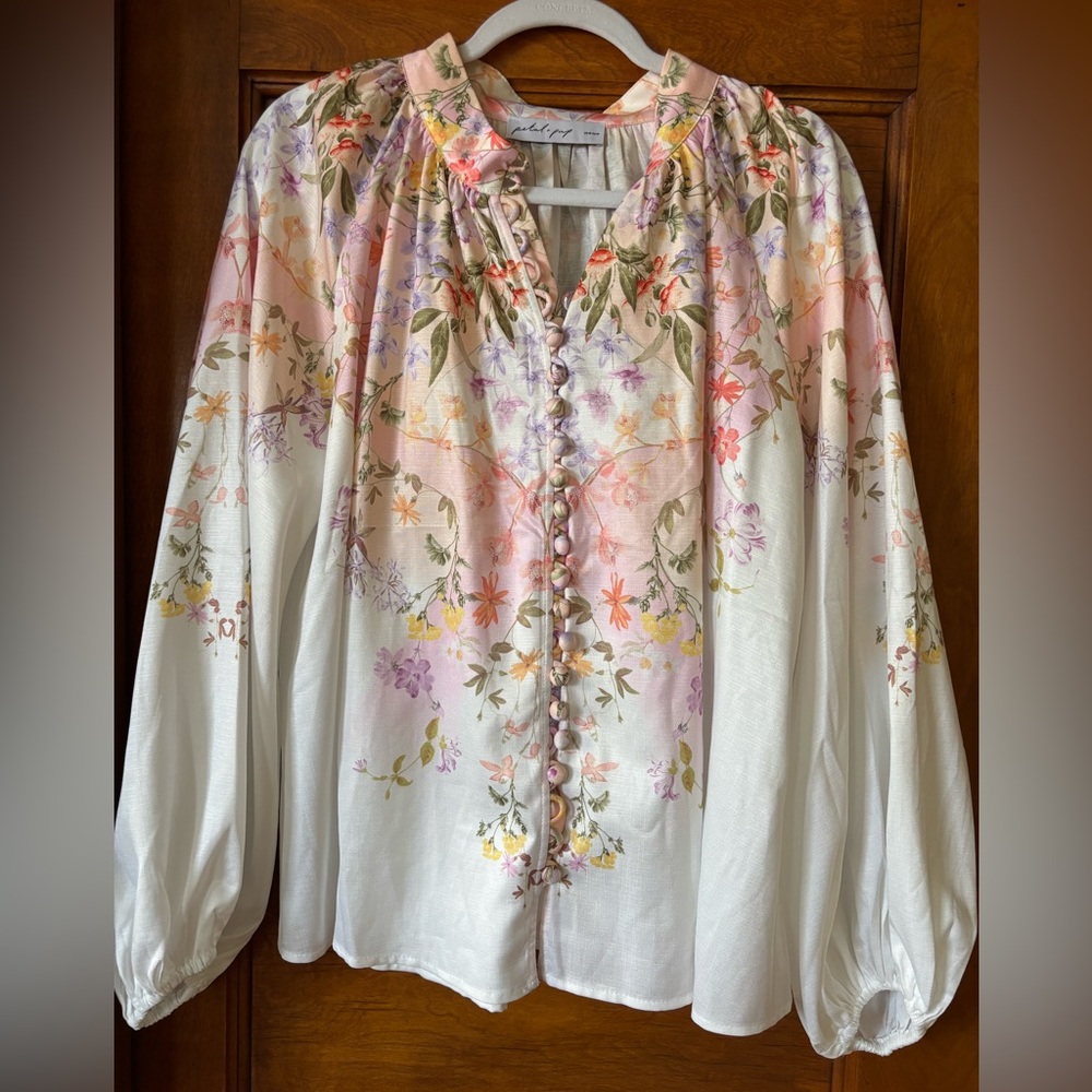Petal & Pup Pastel Floral Blouse - Pink, Purple, and Cream